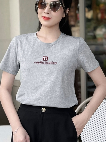 Áo thun nữ tay ngắn-Cổ tròn-Xám-In TL-PSB09-Mẫu 11