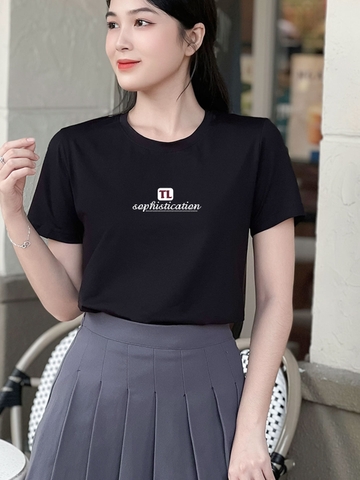 Áo thun nữ tay ngắn-Cổ tròn-Đen-In TL-PSB11-Mẫu 11