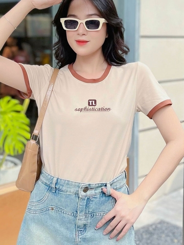 Áo thun nữ tay ngắn-Cổ tròn-Kem-In TL-PSB28-Mẫu 11