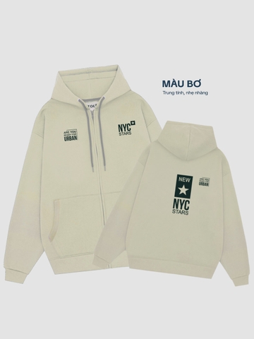Áo Khoác Nỉ-Màu bơ-In chữ NYC-KIM50-M20