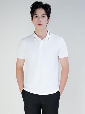 Áo thun PoLo Nam - Cổ Bo Dệt - Màu Trắng- PLK10