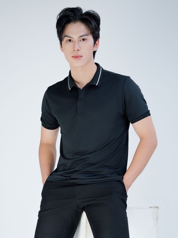 Áo thun PoLo Nam - Cổ Bo Dệt - Màu Đen- PLK11