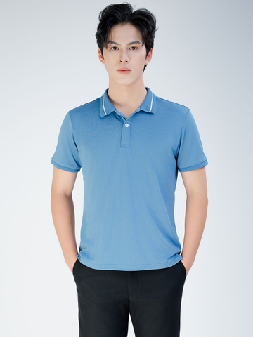 Áo thun PoLo Nam - Cổ Bo Dệt - Màu Xanh Lam- PLK12