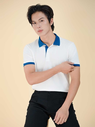 Áo thun PoLo Nam - Cổ PoLo - Trắng Bo Mực-PLP03