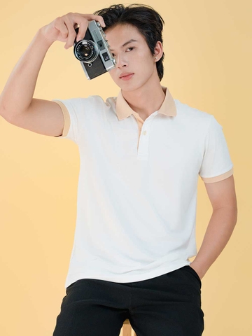 Áo thun PoLo Nam - Cổ PoLo - Trắng Bo Kem-PLP02