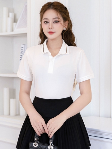 Áo thun PoLo Nữ - Cổ Bo Dệt - Màu Trắng - PLK10