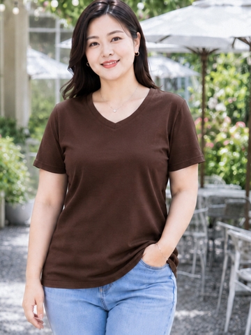 Áo thun nữ BIGSIZE cổ tim TOLI BSA40, Cotton 4 chiều co giãn, Form suông dễ mặc từ 59–85kg