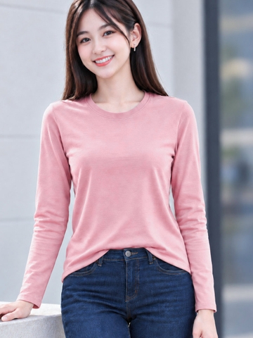 Áo Thun Tay Dài Nữ Cổ Tròn TOLI LHB26 – Cotton mềm, form suông gọn dáng, đa năng mặc mỗi ngày