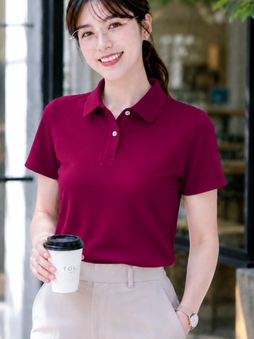 Áo polo nữ TOLI PLM24 – Cotton mềm, form suông thanh lịch, cổ sơ-mi gọn gàng, mặc đi làm & mỗi ngày