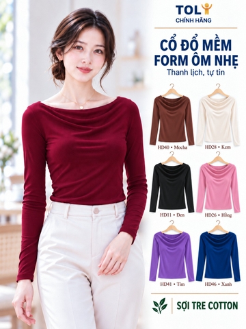 Áo thun nữ tay dài cổ đổ TOLI LHD36 – Thanh lịch để bạn tự tin hơn trong mỗi ánh nhìn