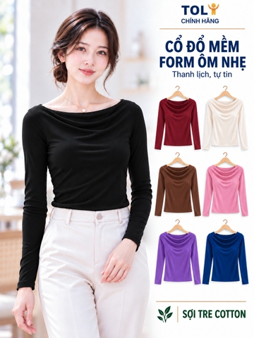 Áo thun nữ tay dài cổ đổ TOLI LHD11 – Thanh lịch để bạn tự tin hơn trong mỗi ánh nhìn