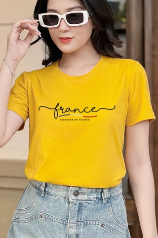 Áo thun nữ Cotton in màu Vàng V16 France