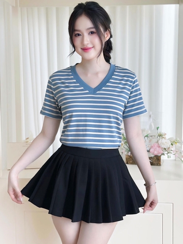 Áo Thun Nữ Cổ V - Sọc Xanh Kem - BSV32