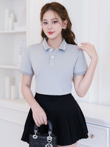 Áo thun PoLo Nữ - Cổ Bo Dệt - Màu Xám - PLK09