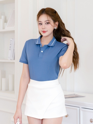 Áo thun PoLo Nữ - Cổ Bo Dệt - Màu Xanh Lam- PLK12