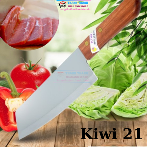 Dao làm bếp bản lớn KIWI 21 Made in Thailand cán gỗ, mũi nhọn