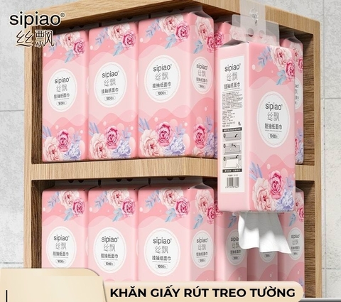 Giấy Treo Đa Năng SIPIAO Hoa Hồng, Khăn Rút Treo Trường 4 Lớp mỗi bịch 1000 Tờ