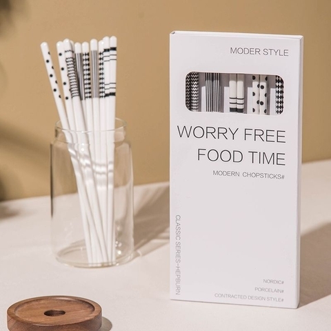 🥢 Set 5 Đôi Đũa Gốm Sứ Cao Cấp – Sang Trọng, An Toàn, Dễ Dùng!