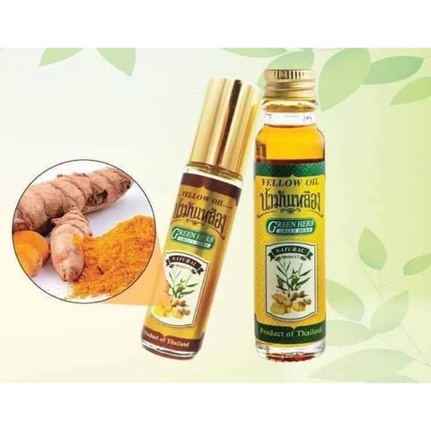 Dầu gió lăn thảo dược gừng nghệ Yellow Oil Green Herb Thái Lan