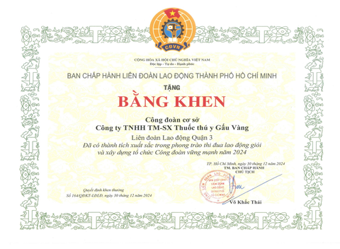 Bằng khen công đoàn cơ sở
