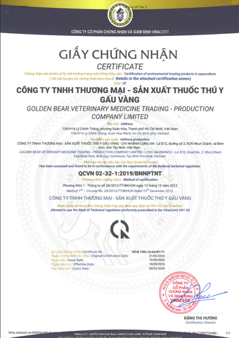 GIẤY CHỨNG NHẬN - Chứng nhận sản phẩm xử lý môi trường trong nuôi trồng thủy sản/