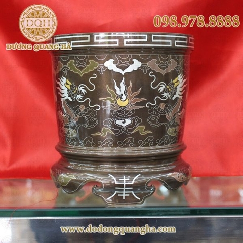 Bát hương đồng đỏ khảm ngũ sắc