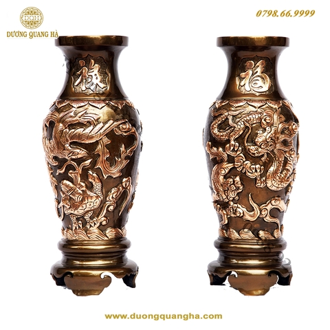 Lọ Hoa Đồng Đỏ Rồng Nổi Phớt Nỉ