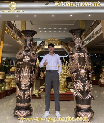 Đôi Lọ Lộc Bình Rồng Phượng Đúc Đồng Đỏ Cao 2m20 Phớt Nỉ