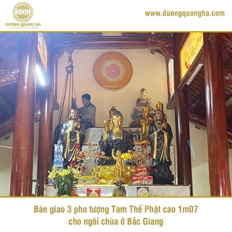 BÀN GIAO 3 PHO TƯỢNG TAM THẾ PHẬT CAO 1M07 CHO NGÔI CHÙA TẠI BẮC GIANG