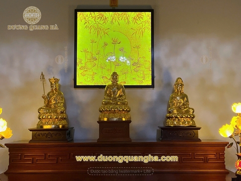 Tượng Ta Bà Tam Thánh dát vàng  hoàn thiện cho khách hàng