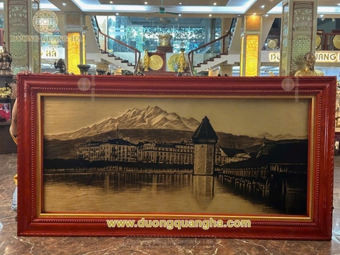 Tranh cạo xước cây cầu Chapel và tháp nước ở thành phố Lucerne , Thuỵ Sỹ