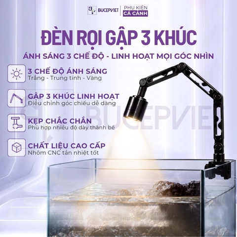 Đèn rọi COCO ZD SERIES 3W/5W - 3 chế độ màu 2800K-6500K, tay đèn xoay linh hoạt, đèn kẹp hồ cá thủy sinh cá cảnh