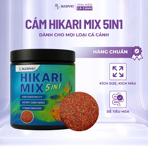 Cám cá cao cấp Hikari Mix 5in1 Super Red Thức ăn cá cảnh cám trùng huyết đỏ kích size, kích màu, hỗ trợ tiêu hóa cho cá