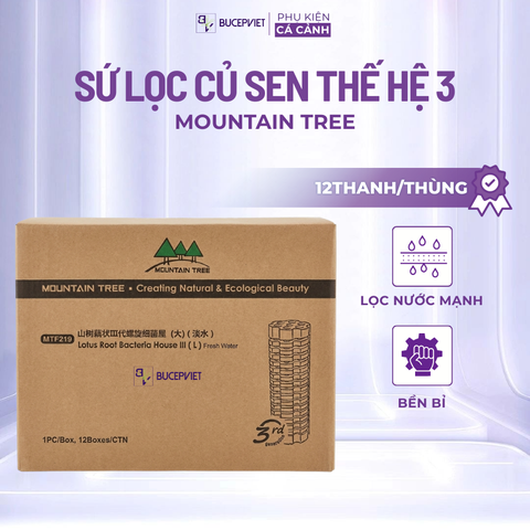 Thùng 12 thanh sứ củ sen Mountain Tree thế hệ 3 25x8cm - Vật liệu lọc hồ Koi, bể cá rồng, siêu bề mặt lưu trữ vi sinh