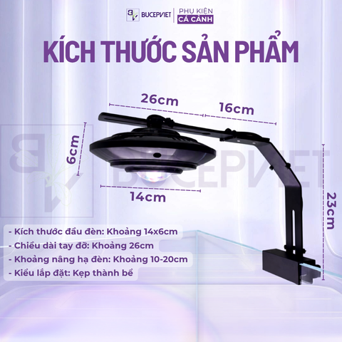 Đèn LED UFO Mini RGB 50W - Tăng màu cá không đỏ nước, đèn rọi hồ thủy sinh hồ cá cảnh kèm chân kẹp