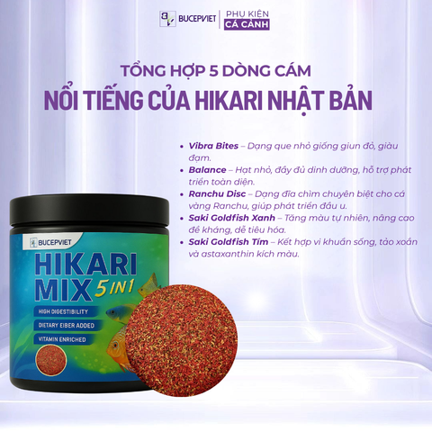 Cám cá cao cấp Hikari Mix 5in1 Super Red Thức ăn cá cảnh cám trùng huyết đỏ kích size, kích màu, hỗ trợ tiêu hóa cho cá