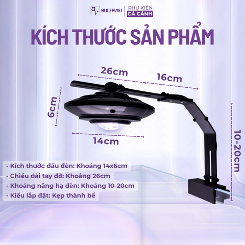 Đèn LED UFO Mini RGB 50W - Tăng màu cá không đỏ nước, đèn rọi hồ thủy sinh hồ cá cảnh kèm chân kẹp