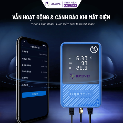 CaperPlus Q2 ĐO THÔNG SỐ PH, TDS , NHIỆT ĐỘ (Wifi) cho bể thủy sinh.