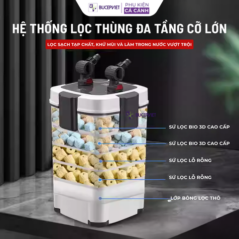 Lọc thùng cao cấp JINWA - Siêu mạnh, tích hợp lọc váng xoay, thổi oxy, bơm mạnh mẽ êm ái, tiết kiệm điện