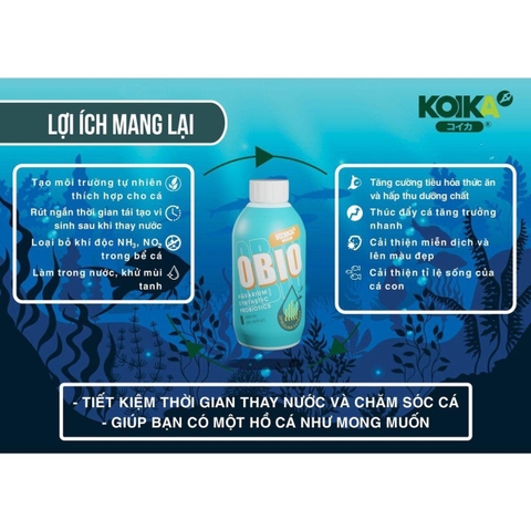 Men vi sinh Koika OBIO 4 trong 1 - Làm trong nước, khử độc, khử tanh, tăng tốc tiêu hóa cho cá cảnh