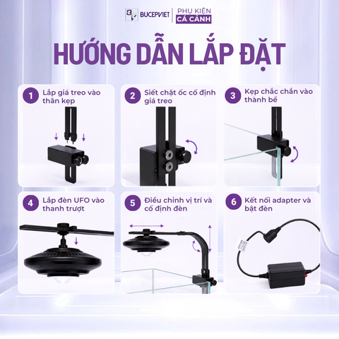 Đèn LED UFO Mini RGB 50W - Tăng màu cá không đỏ nước, đèn rọi hồ thủy sinh hồ cá cảnh kèm chân kẹp