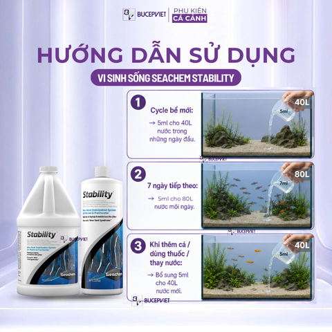 Vi sinh sống Seachem Stability 1L/2L- Khởi tạo hệ vi sinh hồ cá, ổn định nước, hỗ trợ xử lý NH3 NO2 an toàn cho cá tép