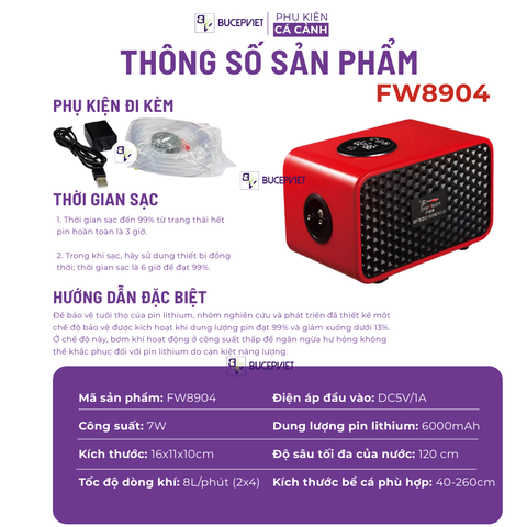 Sủi tích điện Fish Power 1 vòi / 2 vòi, trang bị cảm ứng màn hình thông minh - Sủi thế hệ mới cho bể thủy sinh