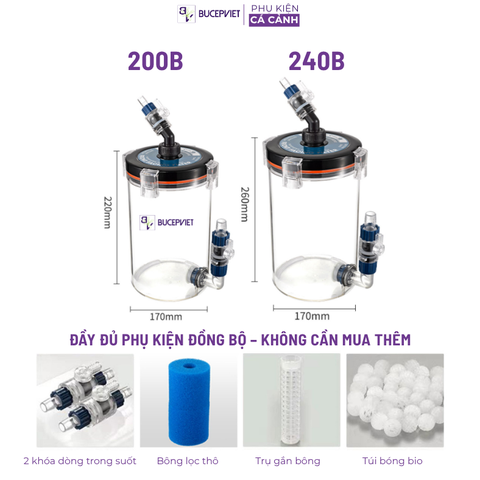 Lọc phụ Marine – Vỏ trong suốt, làm trong nước, lọc bụi bể cá, dễ vệ sinh (240A/B/C FI 12/16/20)
