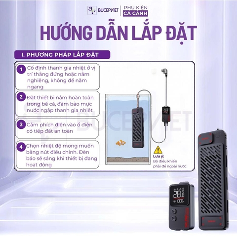 Sưởi bể cá Hurricane 300W-1200W thế hệ 2 - Bản nâng cấp mới, biến tần tiết kiệm điện, cảm biến kép, tự ngắt khi cạn nước