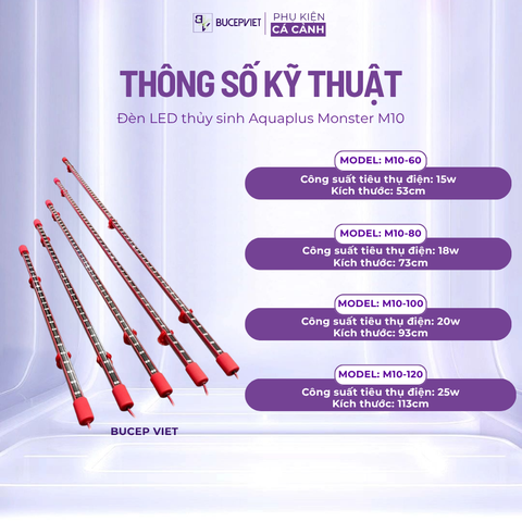 Đèn Led Thủy Sinh Monster M10 Aquaplus – 2 Hàng Led RGB, 11 Chế Độ Màu, Chiếu Full Bể Cá, Dùng Cho Mọi Loại Cá Cảnh