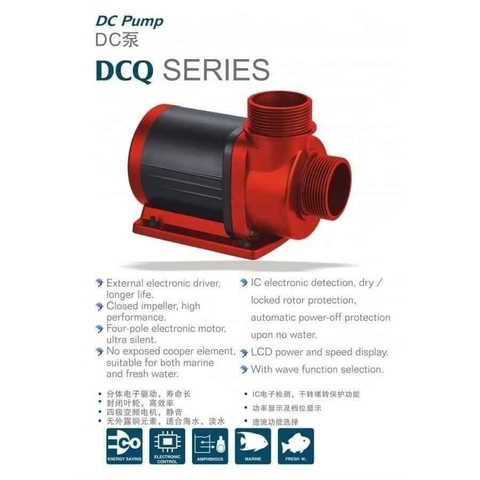 Máy bơm chìm Jebao DCQ 3500-10000L/h - Điều chỉnh điện tử, chống giật 24V, tự ngắt khi cạn nước, chống ồn, tiết kiệm điện cho hồ cá Koi thủy sinh