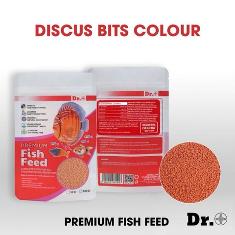 Thức ăn kícḣ màu cao cấp Dr+ Discus Bits Color (100g) - Hỗ trợ tăng màu cá cảnh, giàu đạm, omega 3, hỗ trợ tiêu hoá tốt