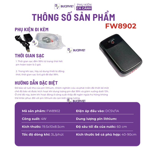 Sủi tích điện Fish Power 8903/8904 , trang bị cảm ứng màn hình thông minh - Sủi thế hệ mới cho bể thủy sinh