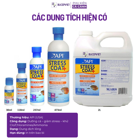 Stress Coat API - Giảm stress, dưỡng cá khỏe, phục hồi chất nhờn, chống tuột nhớt, Khử độc nước hồ cá